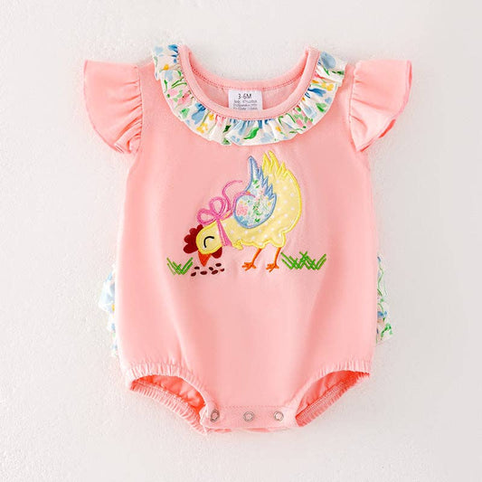 Baby Kids Farm Chick Embroidered Floral Ruffled Romper