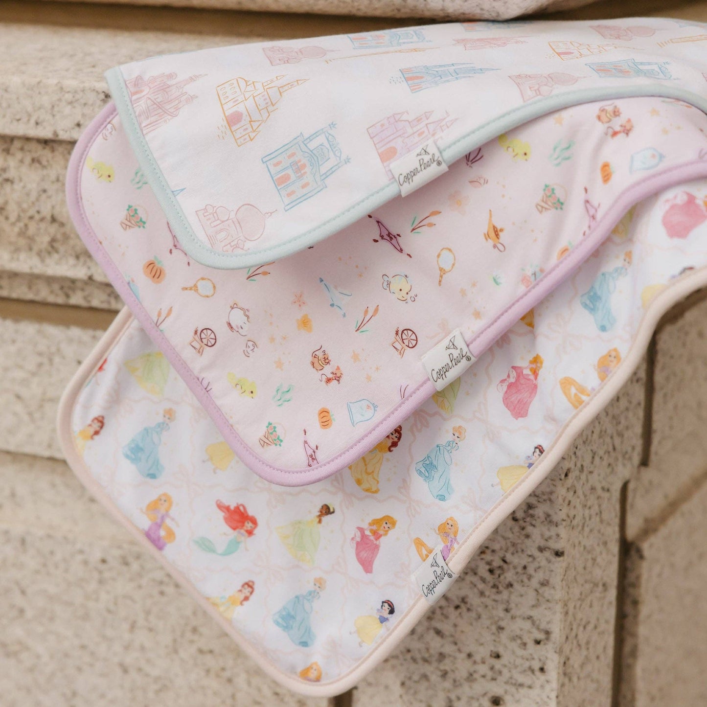 Copper Pearl - 3 Pack Premium Burp Cloths - Disney Princess