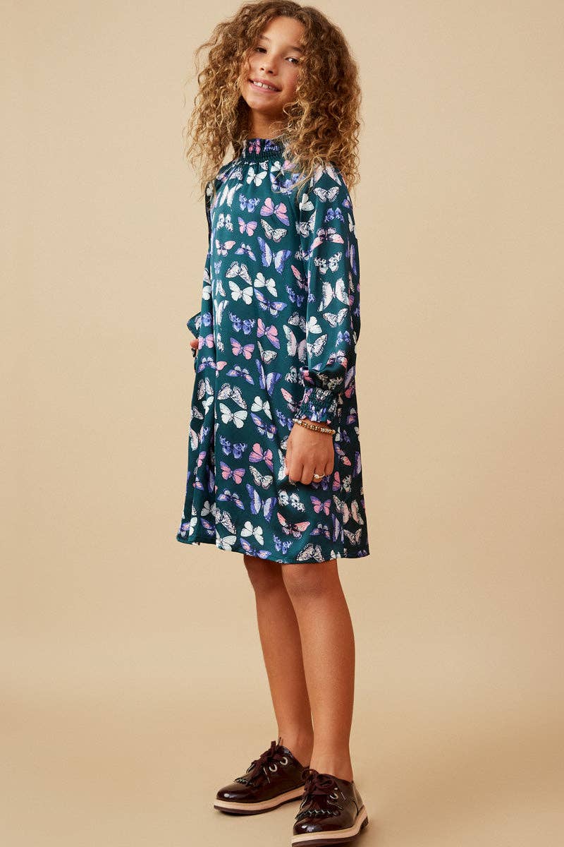 Hayden LA - Girls Vibrant Butterfly Print Smocked Cuff Dress