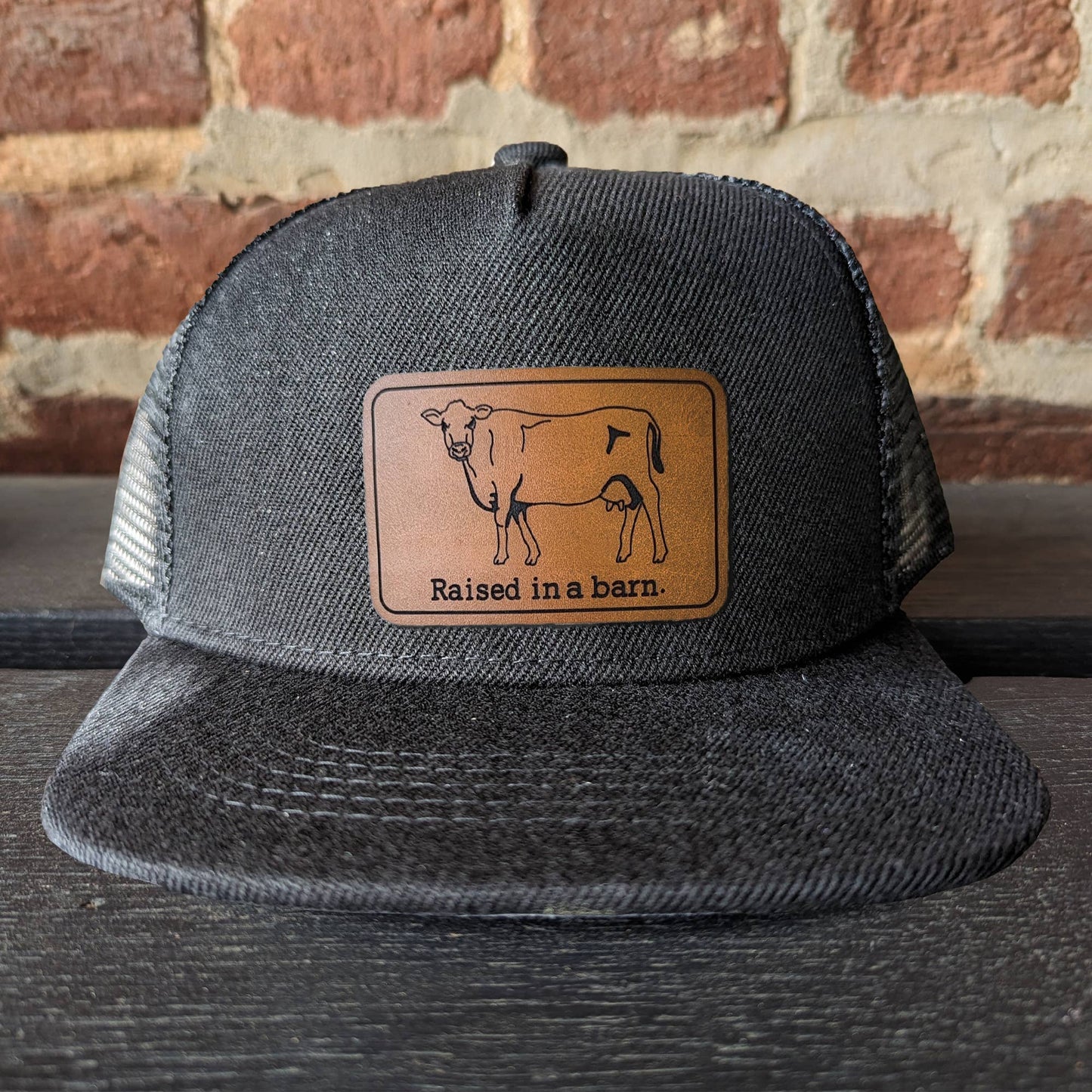 Raised in a barn Cow Country Western Farm Kids Trucker Hat