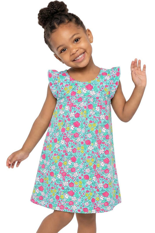 Summer Floral Dress w/Ruffle Sleeve