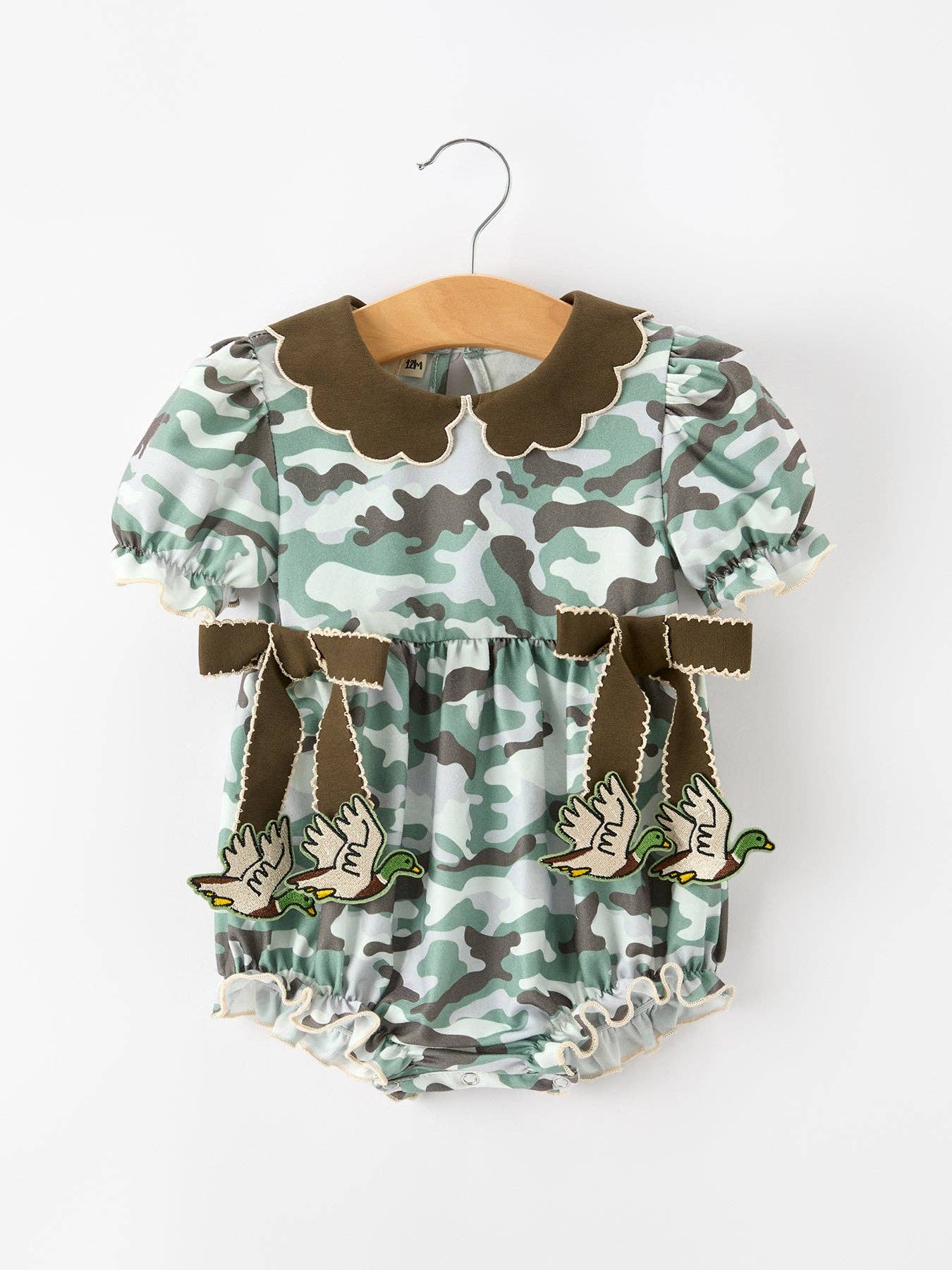 Rylee Faith Designs - Fall Camo Bow Girls Ruffle Bubble Romper