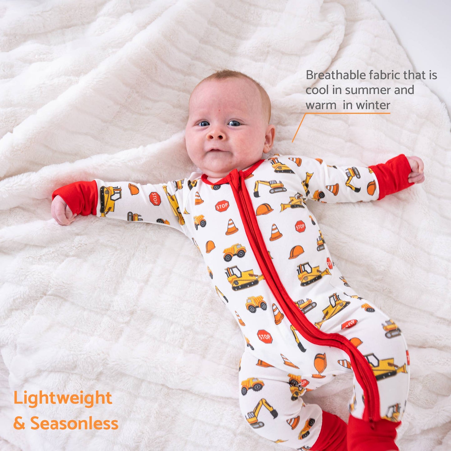 LollyBanks - Under Construction Baby Bamboo Pajamas  2 Way Zipper