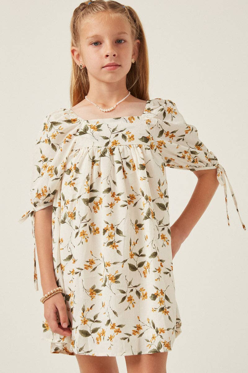 Hayden LA - Girls Floral Square Neck Tie Sleeve Dress