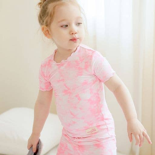 Vaenait Baby - Bamboo Tie Dyeing Neon Pink Short Sleeve PJs