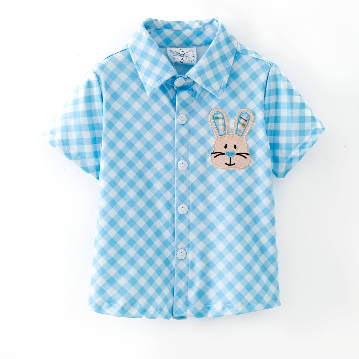 Easter Bunny on Blue Gingham Boy's Collared Shirt
