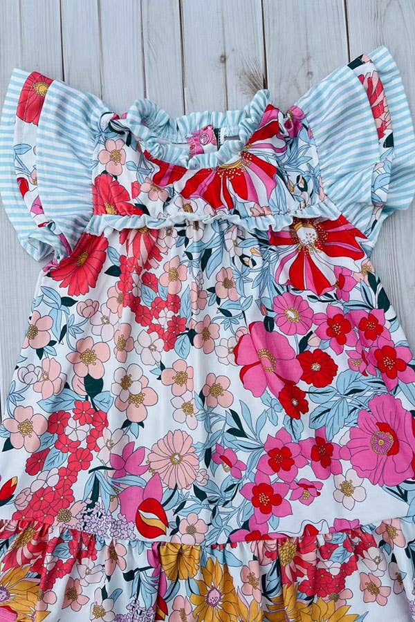 luluclothes - Mom and me floral printed smocking girls dress DLH2882
