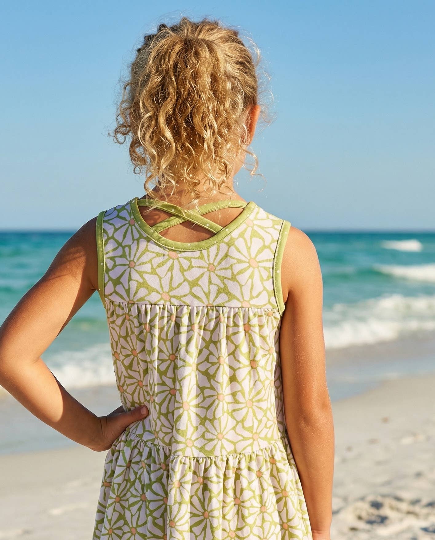 Kids Ruby Lime Green Daisy Spring Summer Short Set