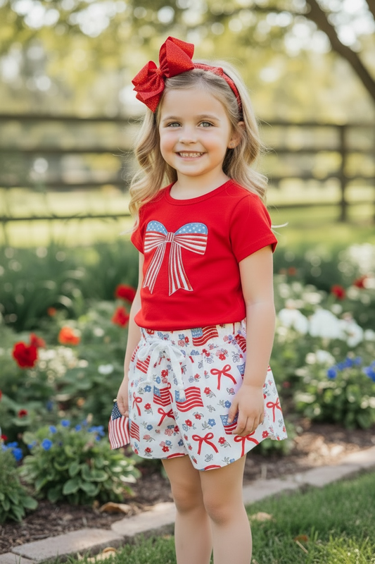 Embroidered Patriotic applique ted t-shirt and shorts.
