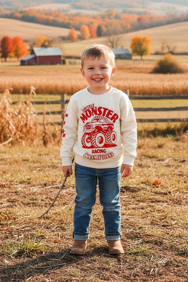 Little Monster long sleeve cream boys sweatshirt