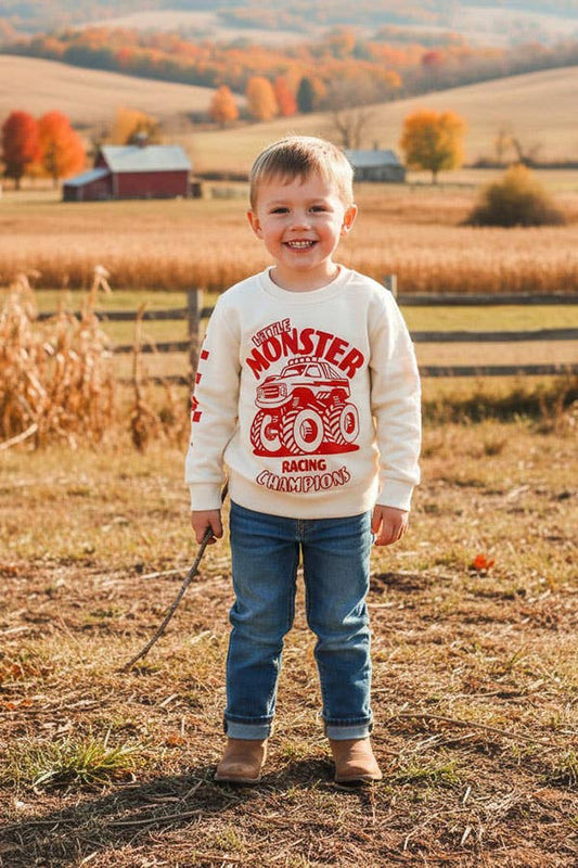 Little Monster long sleeve cream boys sweatshirt