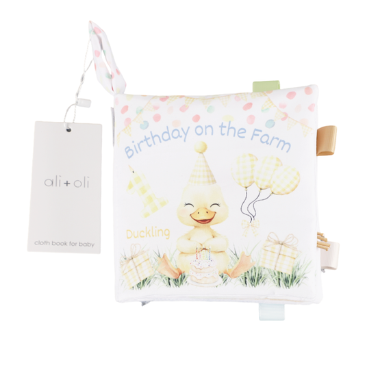 Ali+Oli - Birthday on the Farm10-Page Crinkle Soft Cloth Baby Book