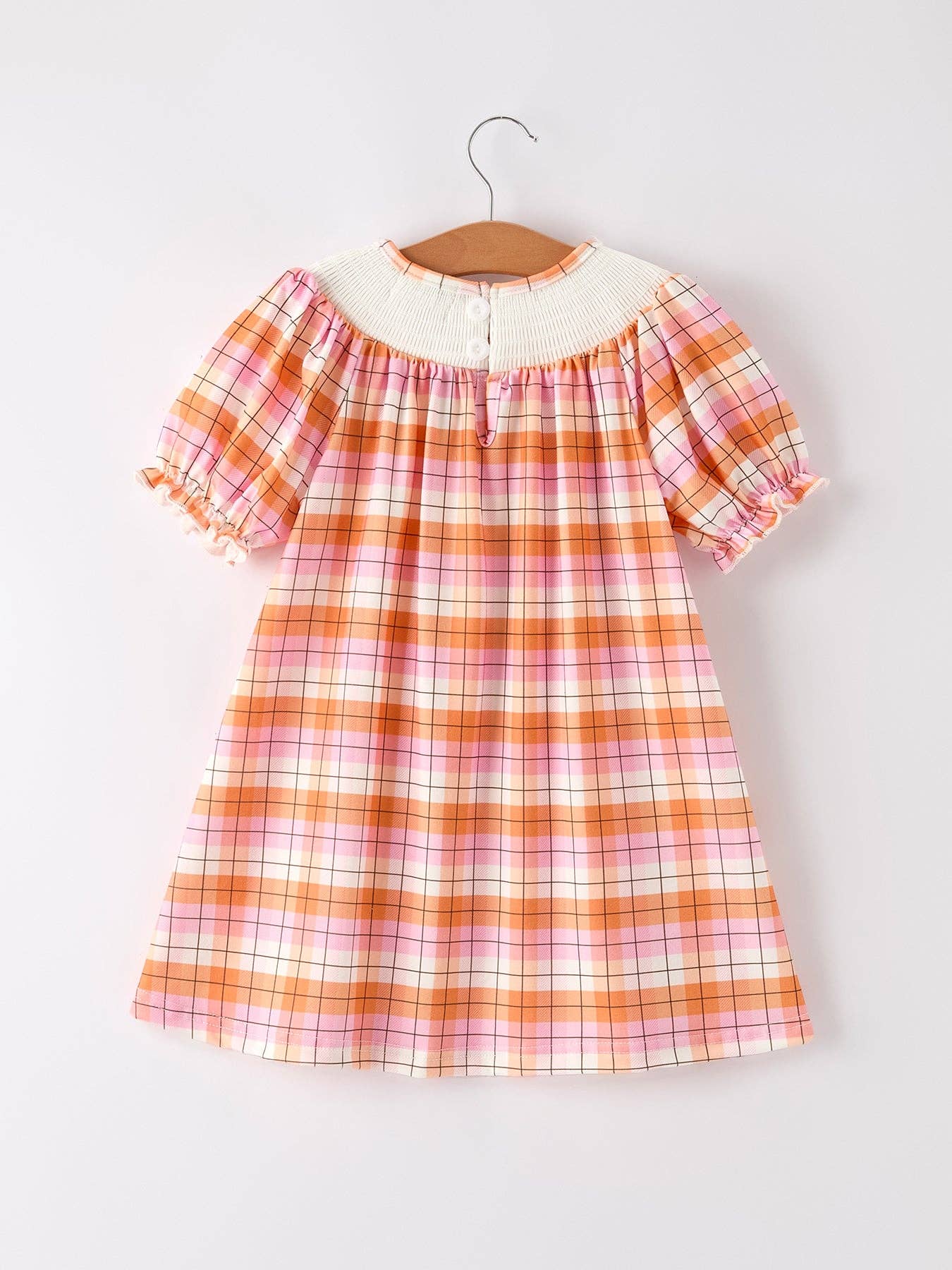 Rylee Faith Designs - Halloween Pumpkin Bow Ghost Smock Embroidered Plaid Girls Dress
