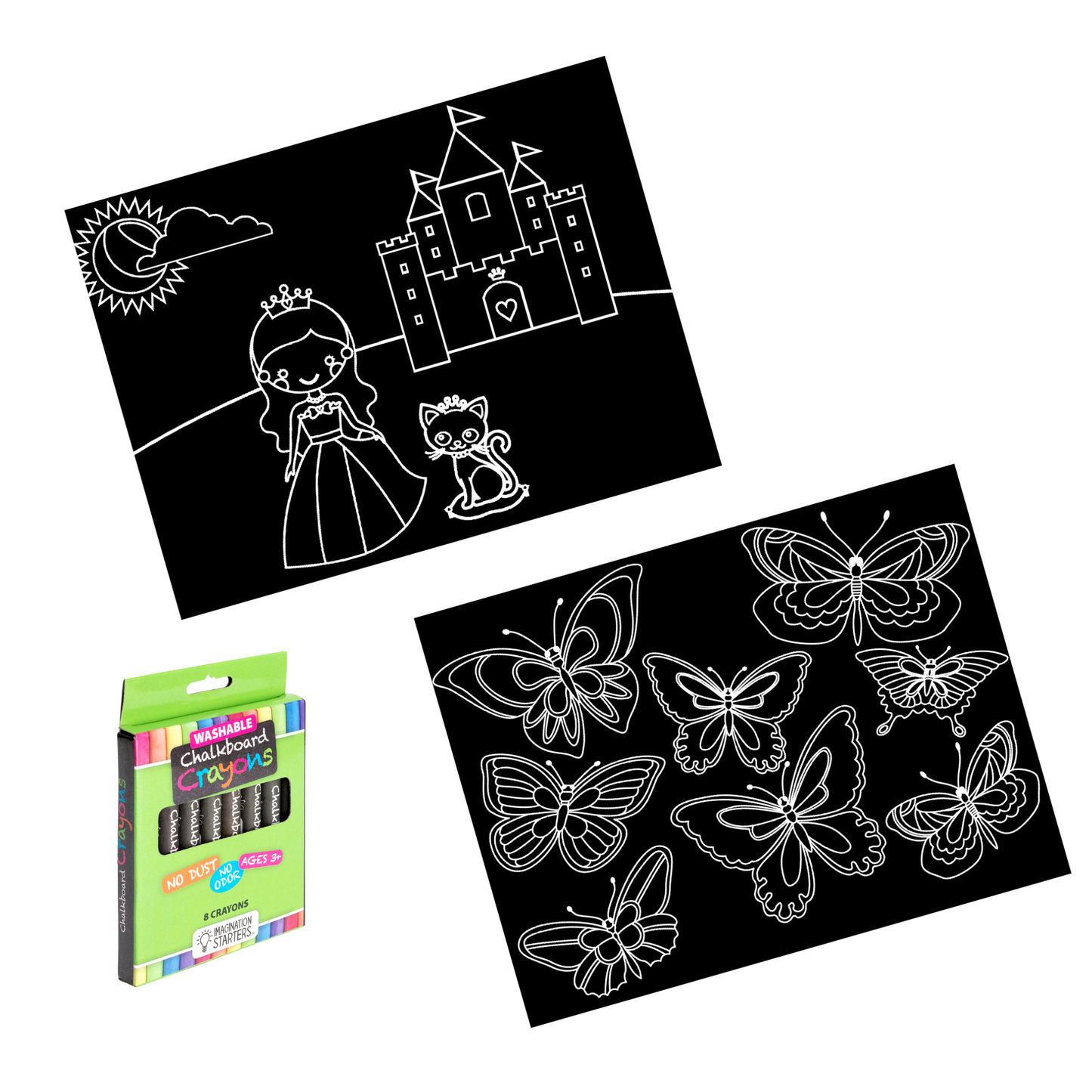Imagination Starters - Reusable Coloring Princess/Butterfly Travel Mat Set