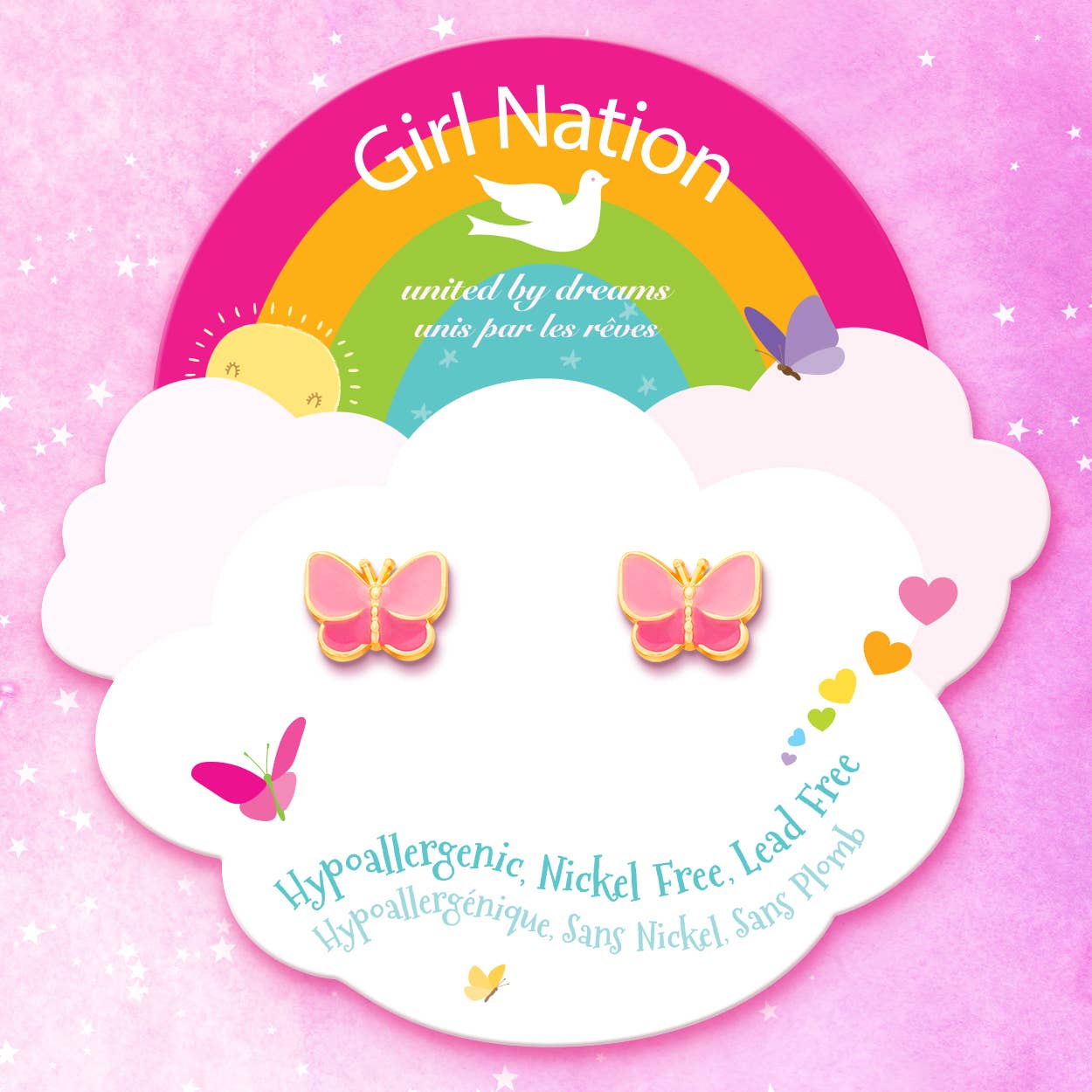Girl Nation - Sweet Pink Butterfly | Cutie Stud Earrings for Girls