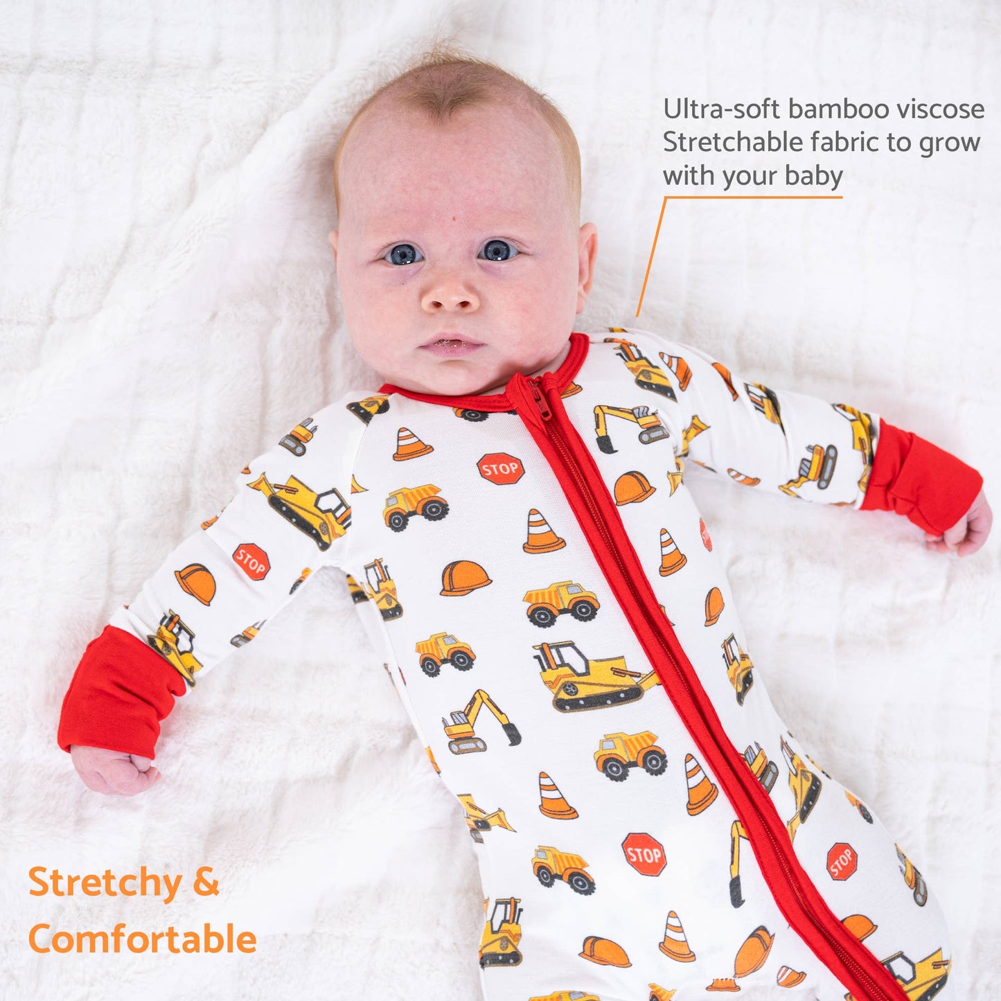 LollyBanks - Under Construction Baby Bamboo Pajamas  2 Way Zipper