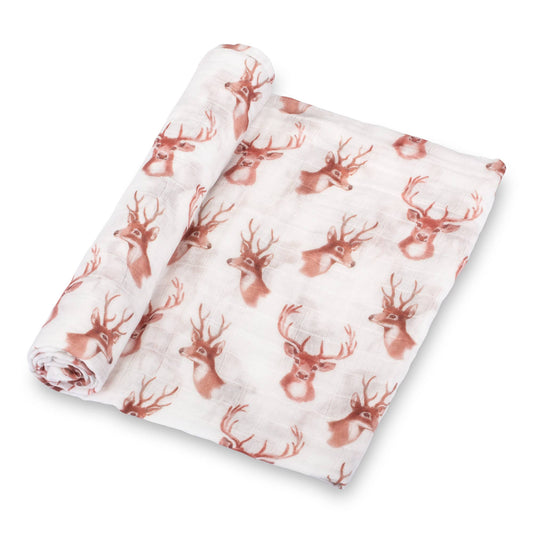 LollyBanks - Oh Deer Baby 100% Cotton Muslin Swaddle Blanket 47"x47"