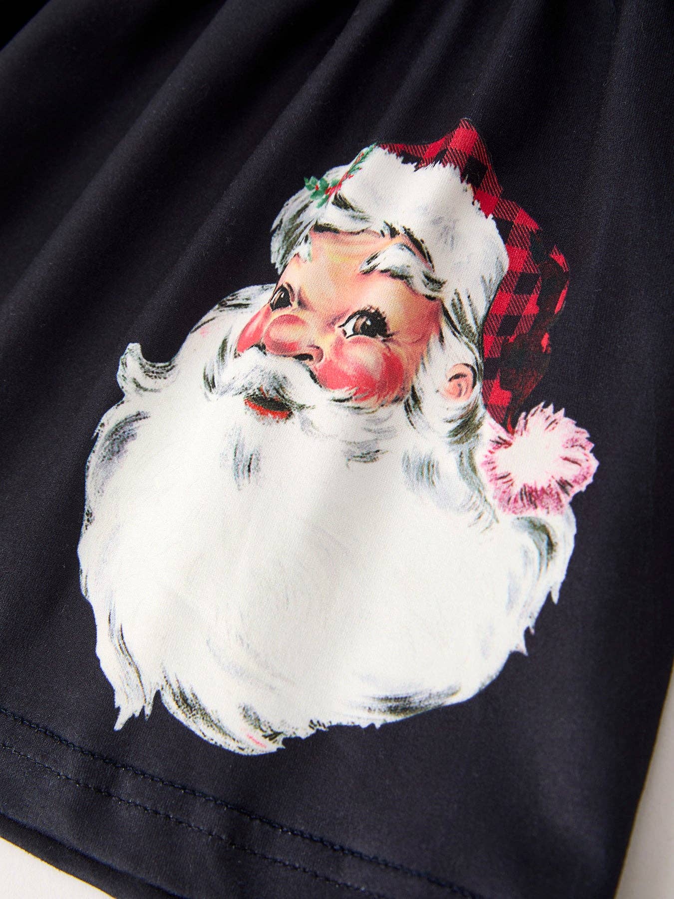 Winter Christmas Santa Claus Print Casual Plaid Girls Set