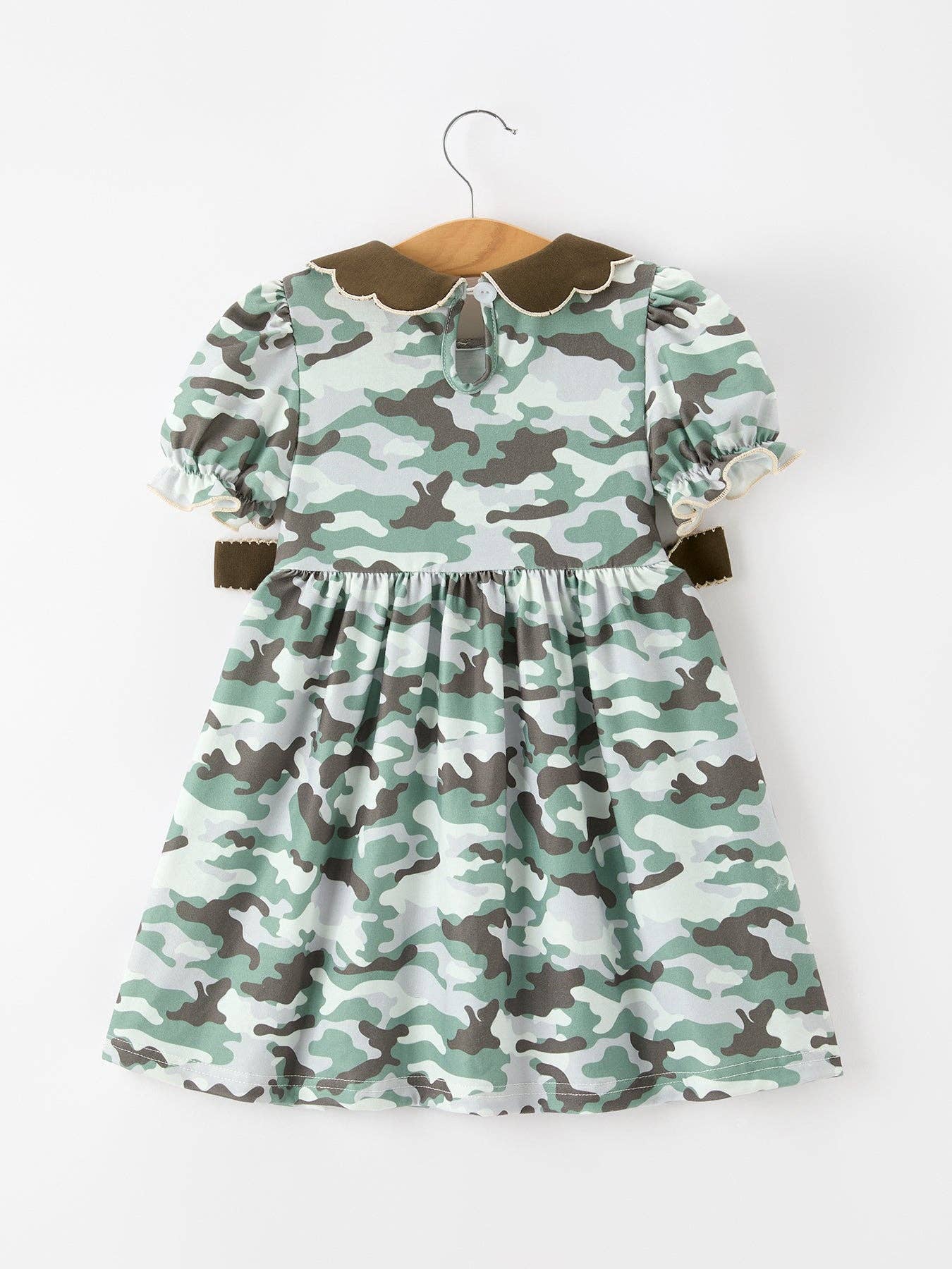 Rylee Faith Designs - Fall Camo Bow Girls Puff Sleeve Twirl Dress