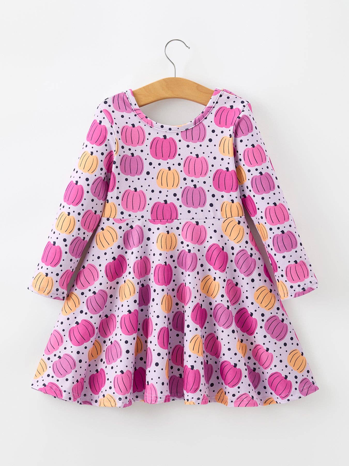 Rylee Faith Designs - Halloween Pumpkin Print Girls Long Sleeve Twirl Dress