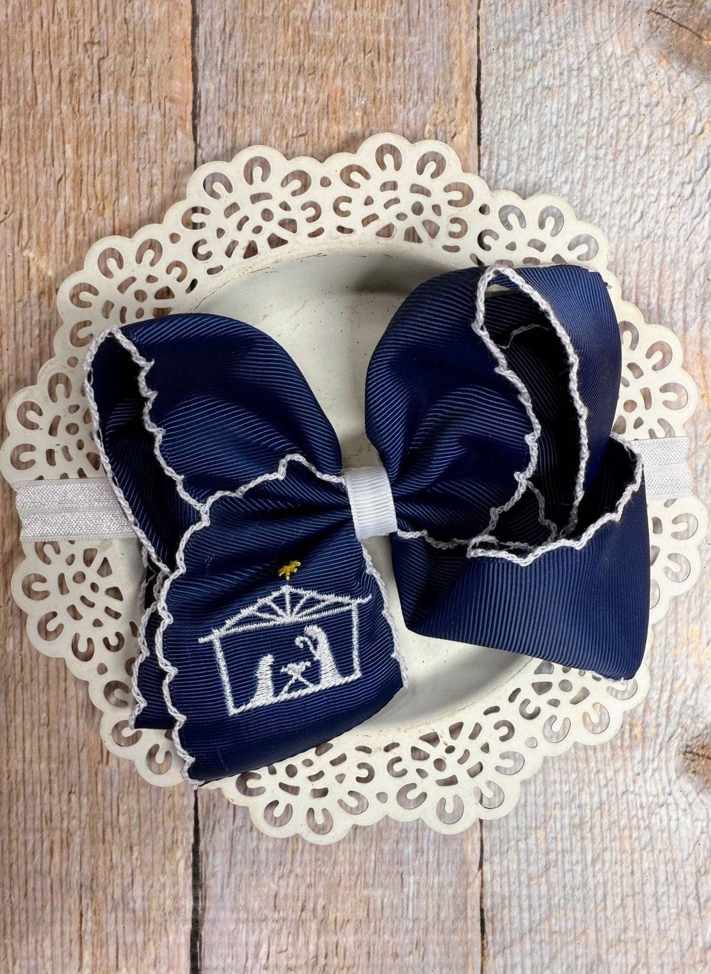 The Hair Bow Company - Nativity Scene Embroidered Hair Bow | Clip or Headband