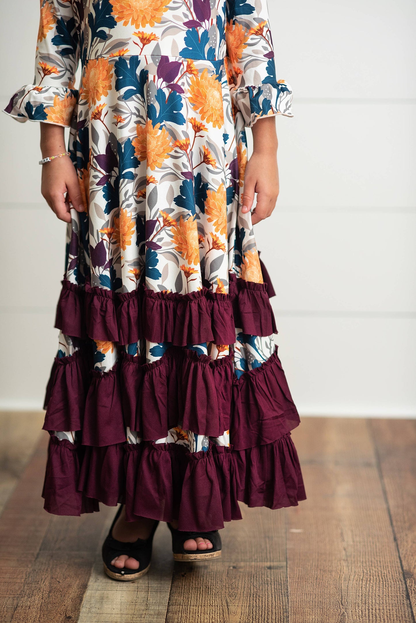 Kids Mustard & Plum Long Sleeve Ruffles Dress