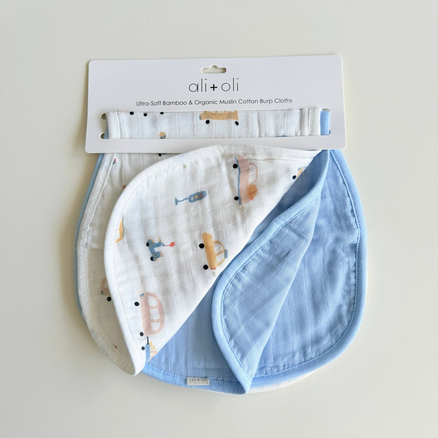 Ali+Oli - Bamboo Muslin Burp Cloth Set 2-Pack (Autos/Blue)