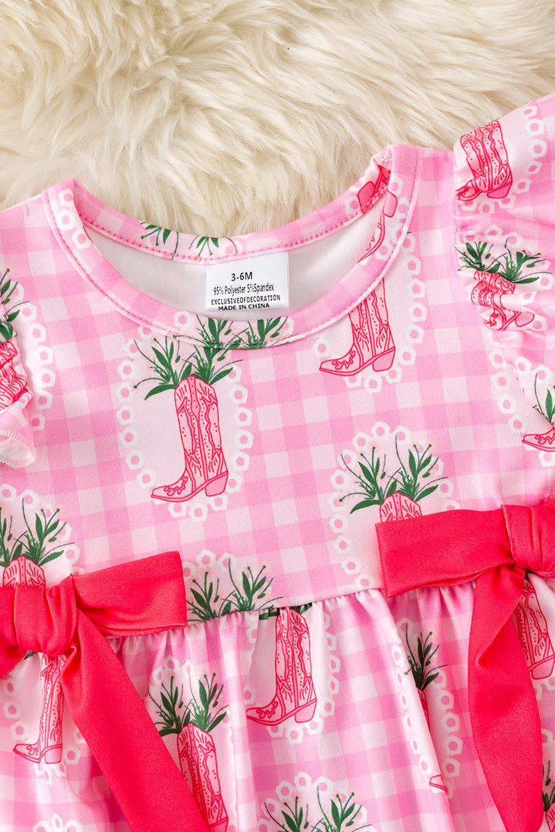 Kids Charm Online - Pink Gingham w/ boot printed baby romper w/snaps. RPG60874 JEAN