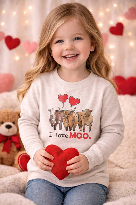 I love moo Country Cow Valentines day Kid Long Sleeve