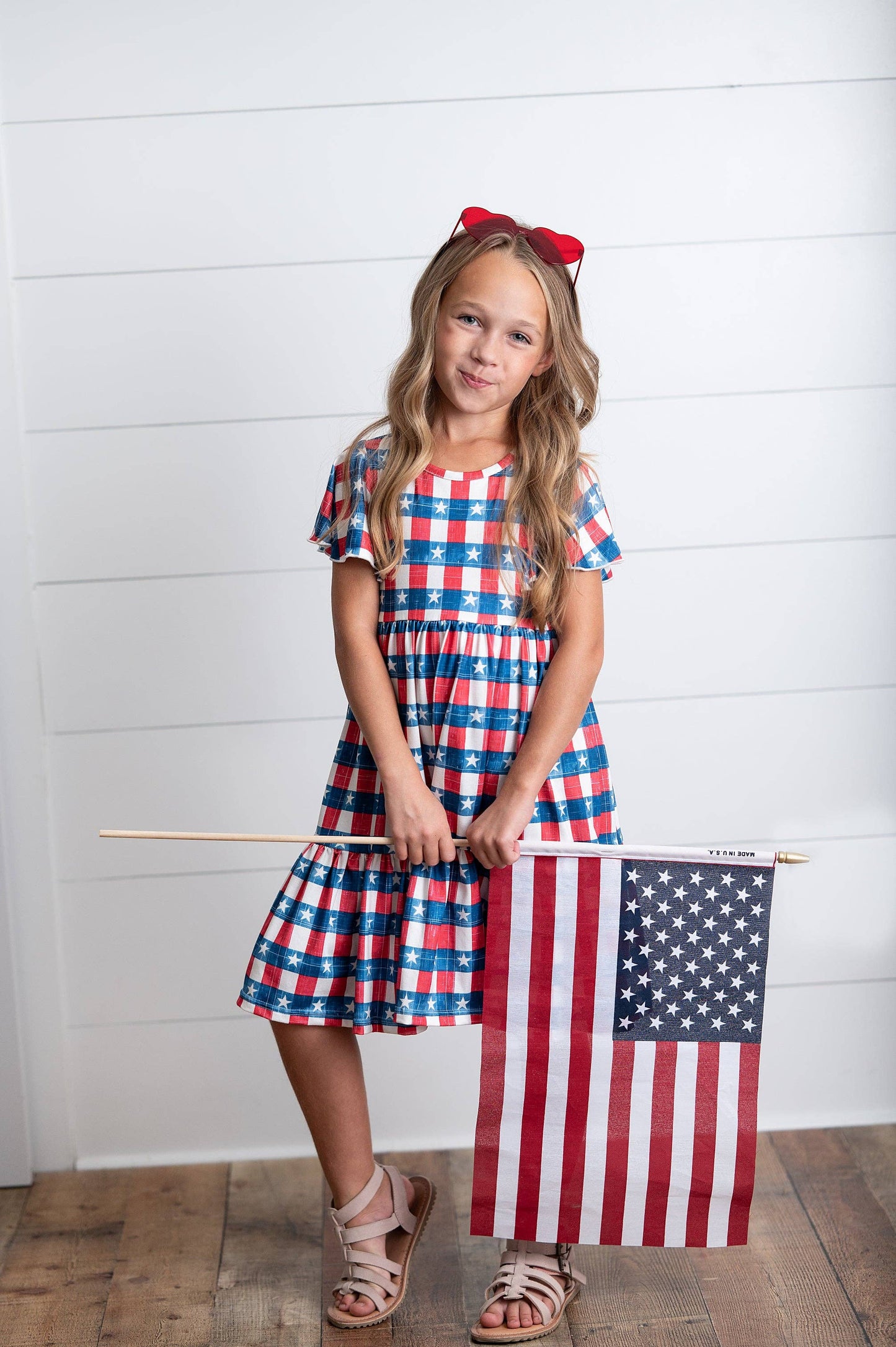 Kids 4th of July Red Stars & Stripes Flutter Sleeve Dress