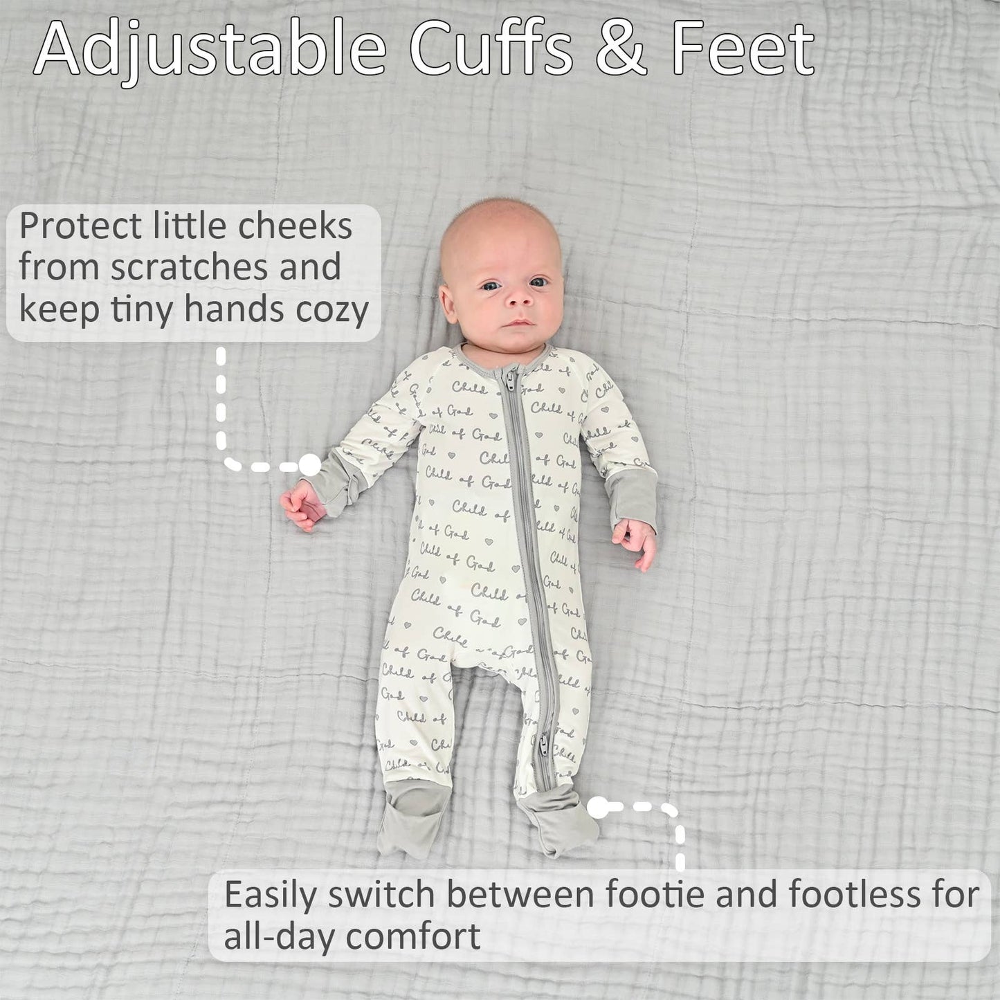 LollyBanks - Child Of God Baby Bamboo Pajamas, 2-Way Zipper Baby Romper