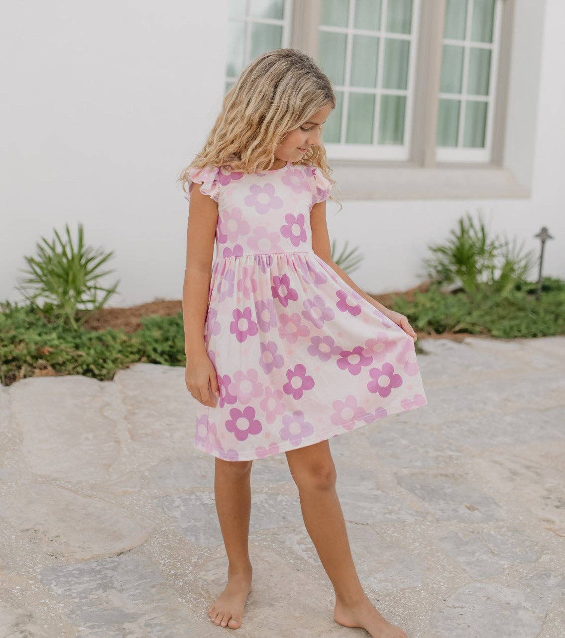 Girls Claire Lavender Retro Flower Spring Summer Twirl Dress