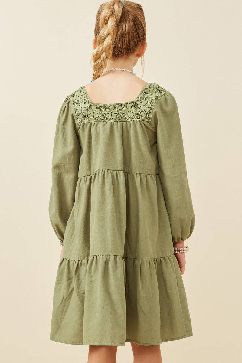 Hayden LA - Girls Lace Trimmed Square Neck Tiered Dress