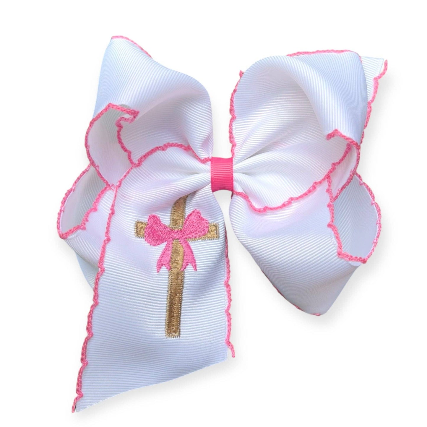 5" Easter embroidered hair bows with moon stitch trim