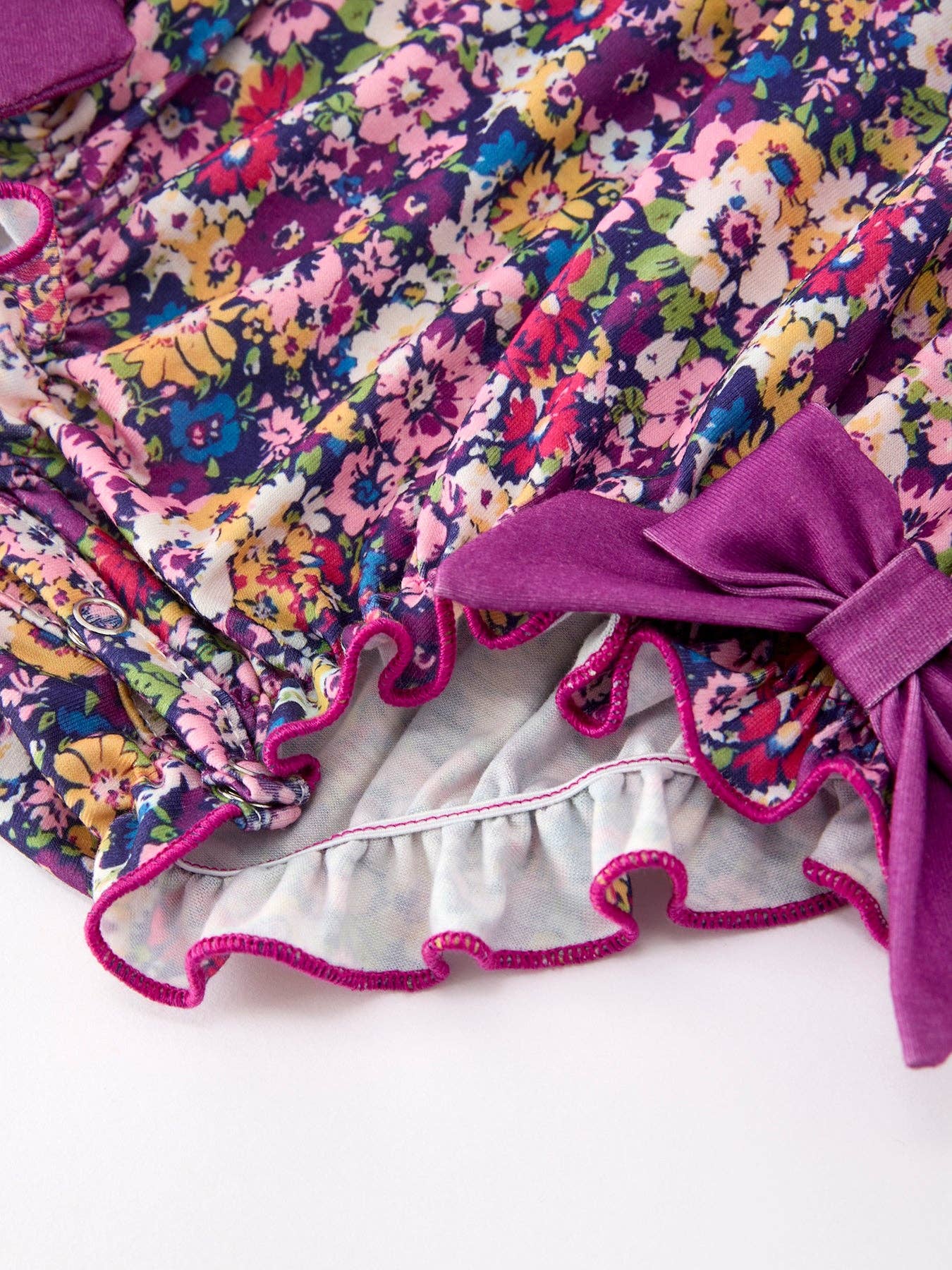 Rylee Faith Designs - Purple Floral Bow Petals Collar Girls Romper