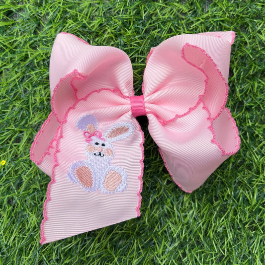 5" Easter embroidered hair bows with moon stitch trim