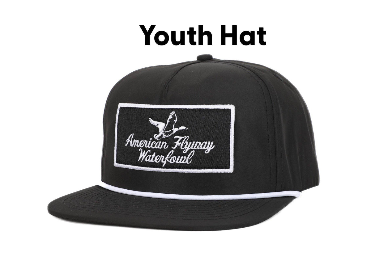 Throwback Vintage Rope Hat Black w Patch and White Rope