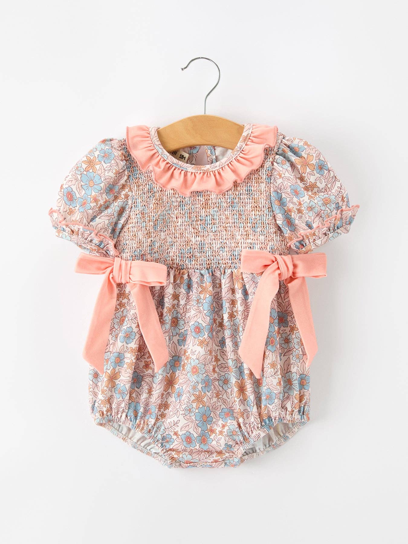 Rylee Faith Designs - Fall Floral Baby Romper Smocked Ruffle Neck Bow