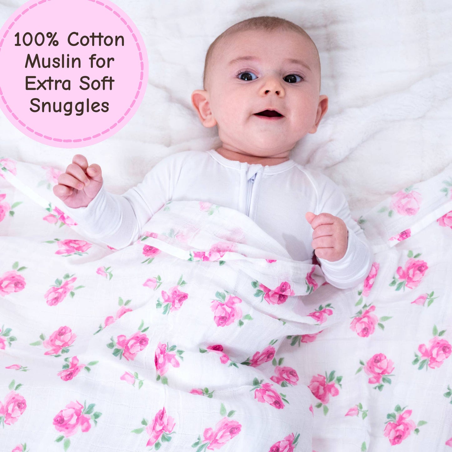 Rose Buds and Blooms Baby Muslin Swaddle Blanket