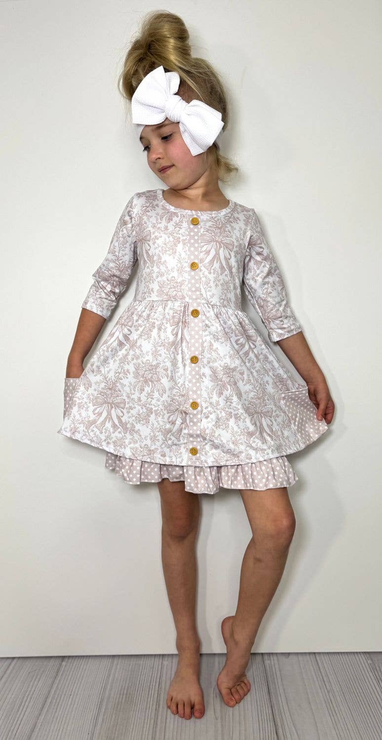Clover Cottage - Fawn Damask Girls Dress
