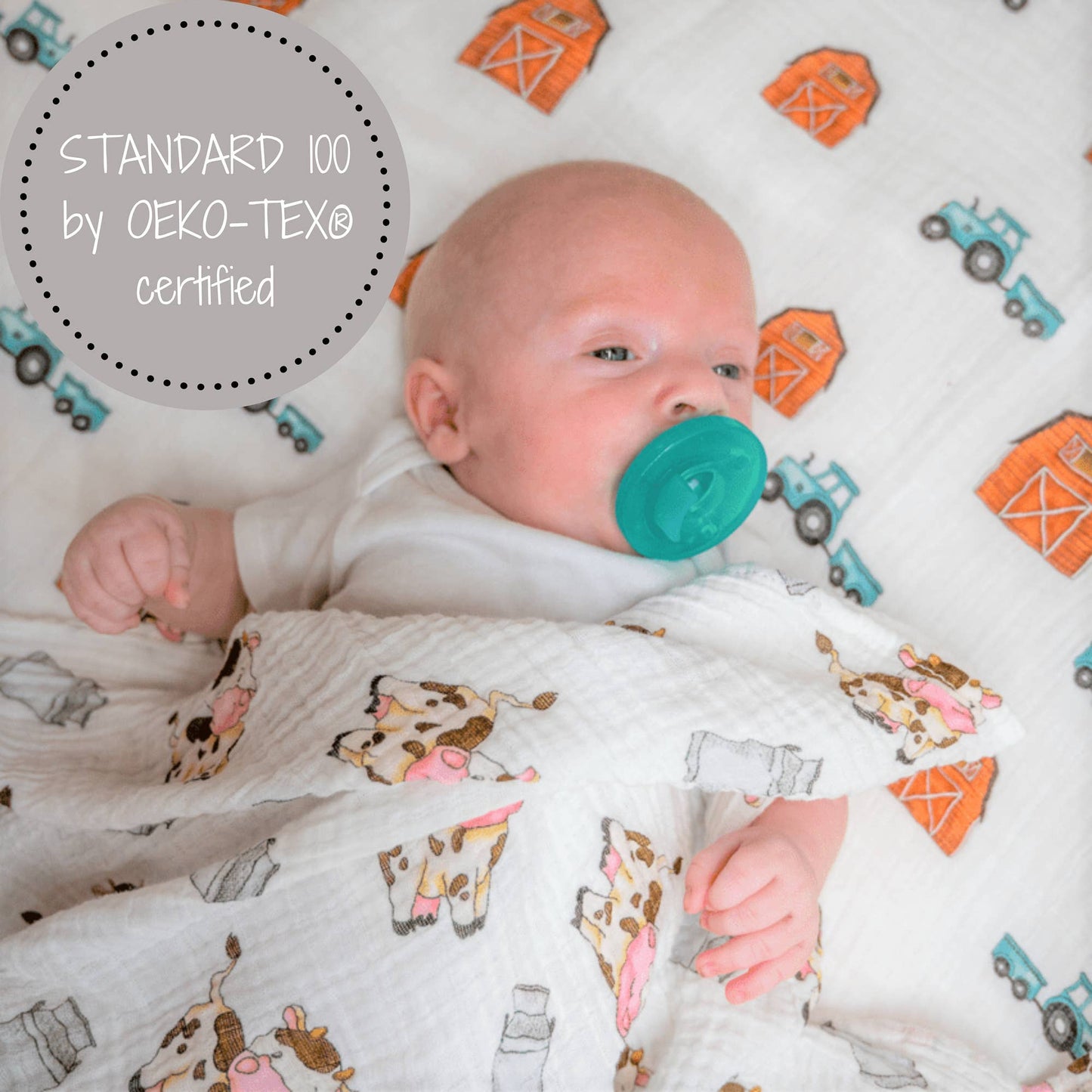 LollyBanks - Baby Muslin Swaddle Blanket 47x47 The Cow Goes MOO