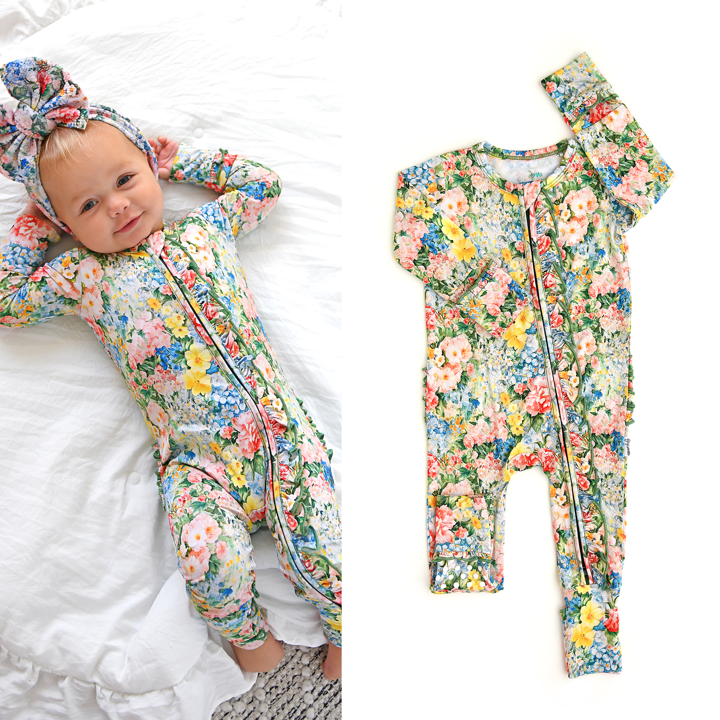 Joanna RUFFLE ZIP Bamboo One Piece Floral Baby Clothing