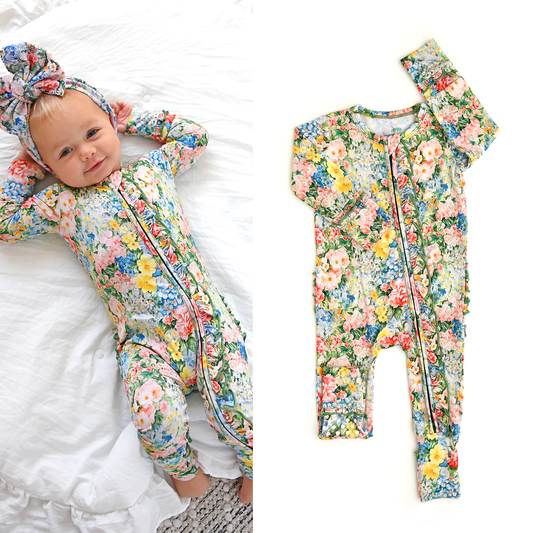 Joanna RUFFLE ZIP Bamboo One Piece Floral Baby Clothing