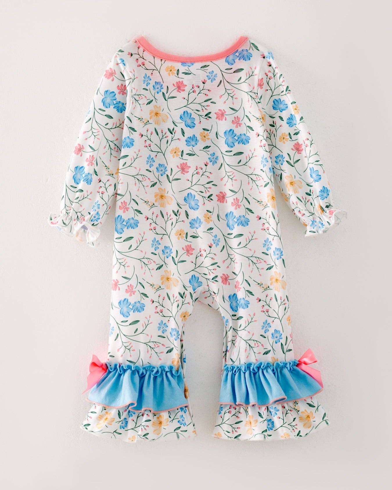 Rylee Faith Designs - Halloween Baby Girls Ruffle Pumpkin Applique Floral Print Bow Romper