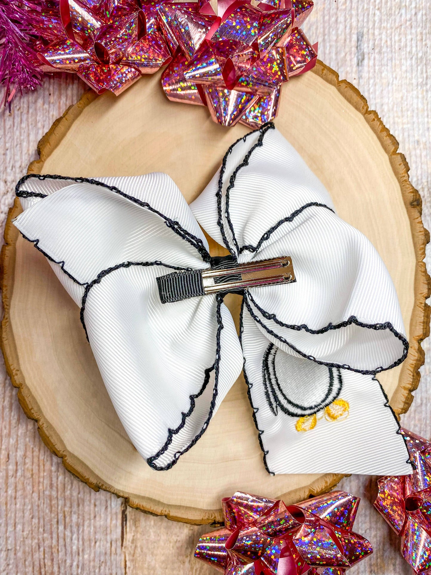 The Hair Bow Company - Penguin Embroidered with Black Moonstitch Hair Bow