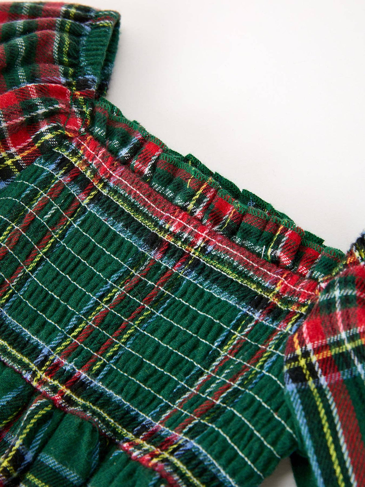 Rylee Faith Designs - Christmas Plaid Smocked Baby Girl Bubble Romper Ruffle Detail