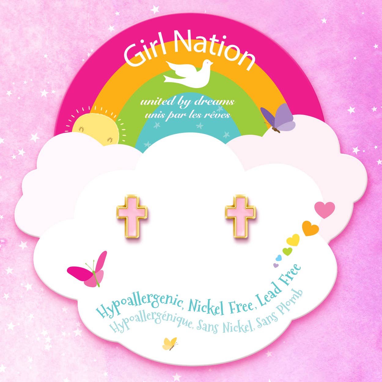 Girl Nation - Pink Cross Cutie Stud Earrings