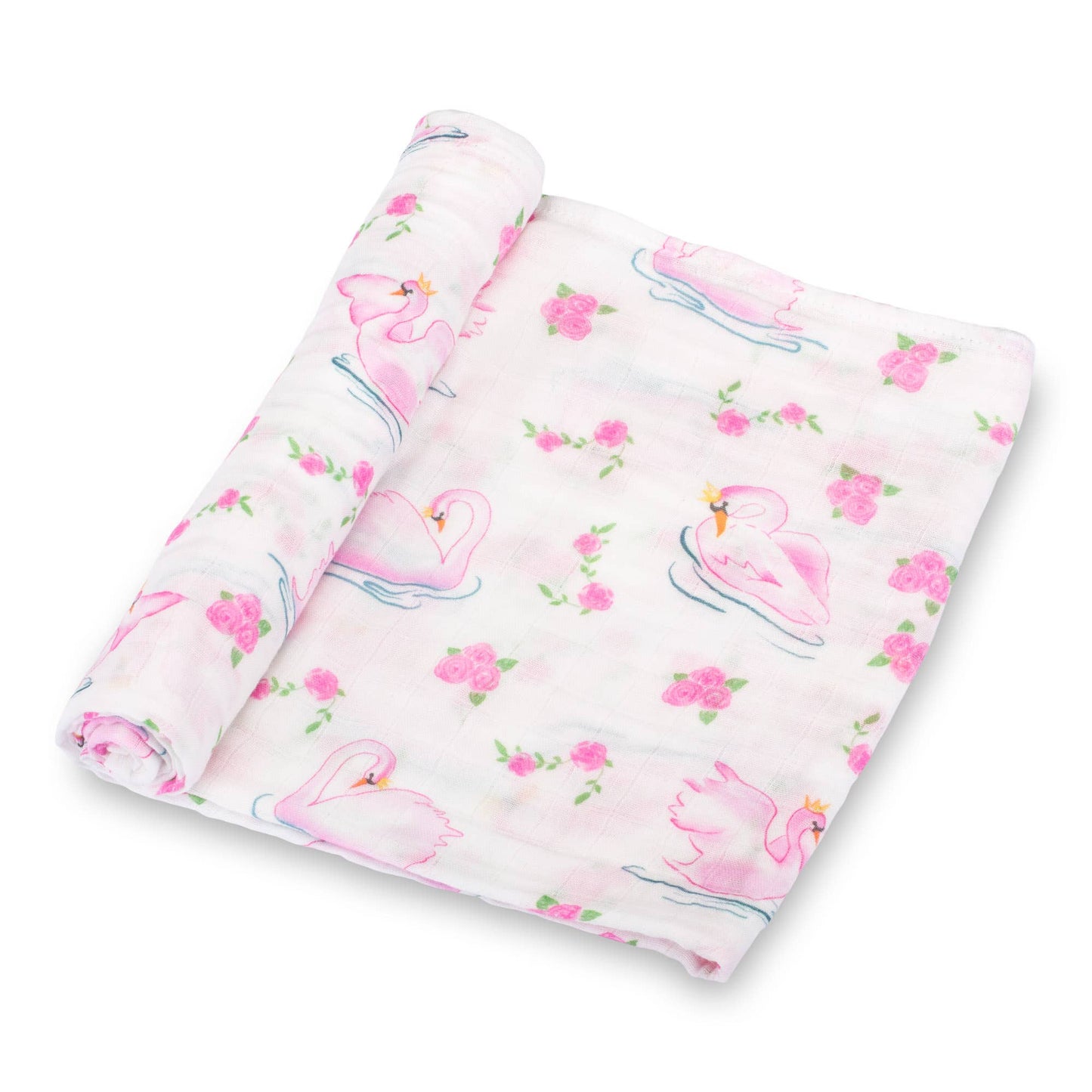 LollyBanks - Beautiful Swan Baby 100% Cotton Muslin Swaddle Blanket
