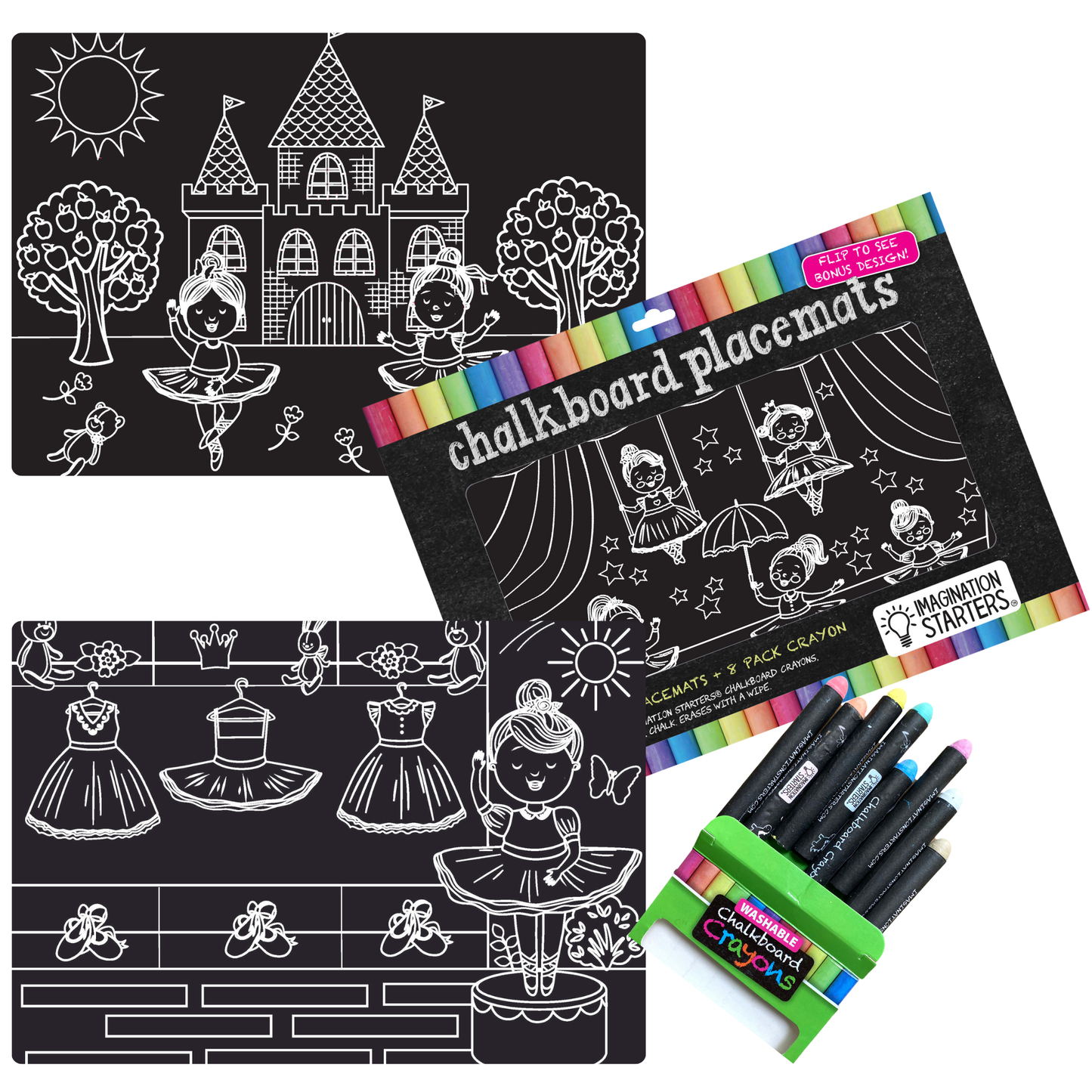 Imagination Starters - Reusable Coloring Ballerina Travel Mat Set