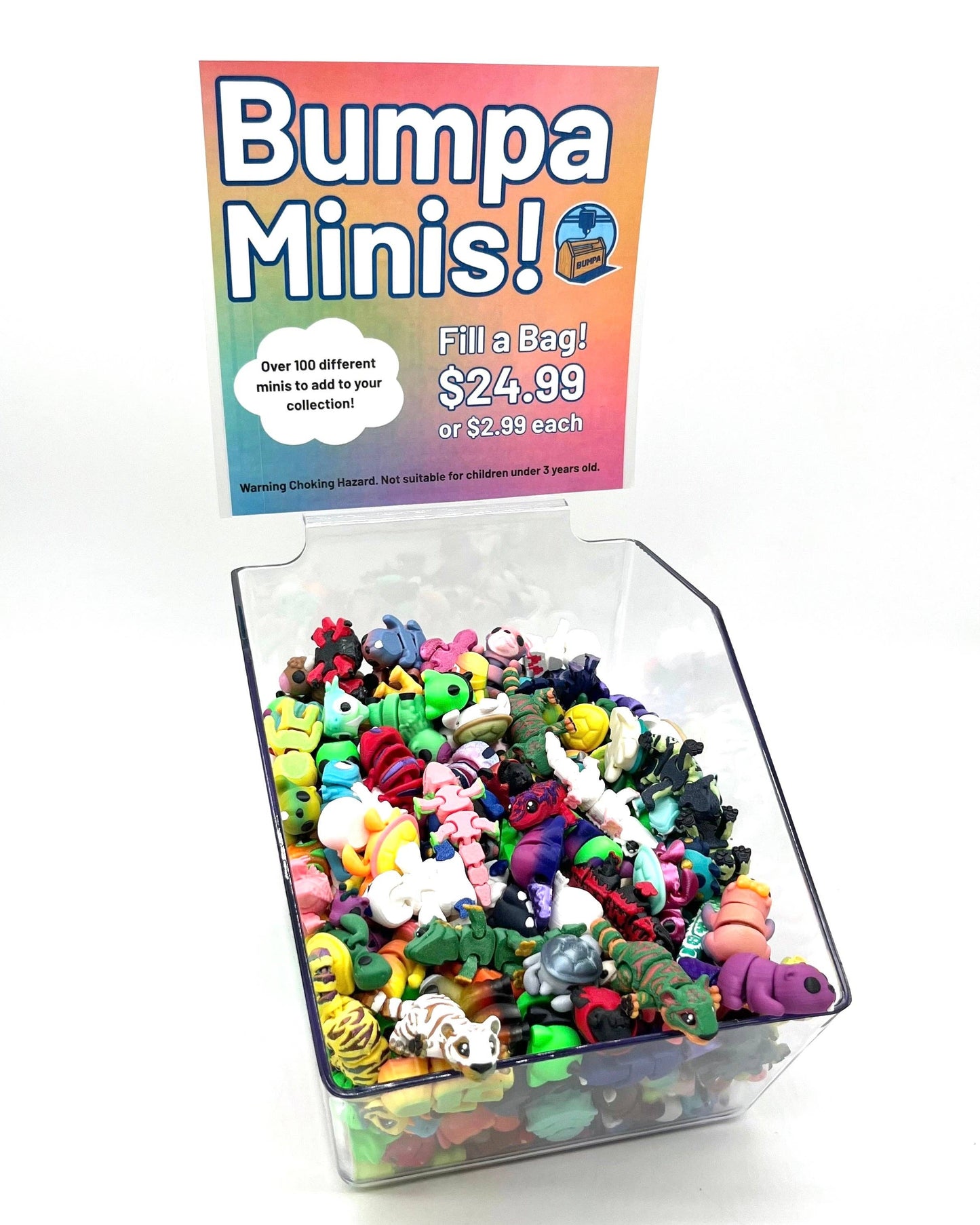 Bumpa Built - Bumpa Minis - Bulk Collectible 3D Printed Fidgets with Dump Bin Display